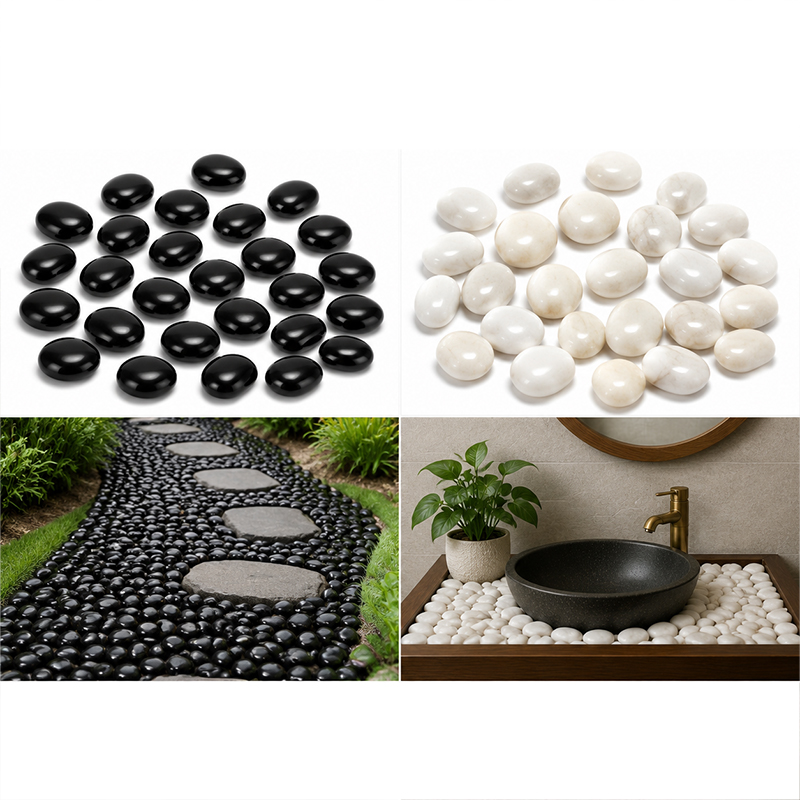 Aquarium Fish Bowl - White&Black Polished River Rocks 200g-400g, Smooth
